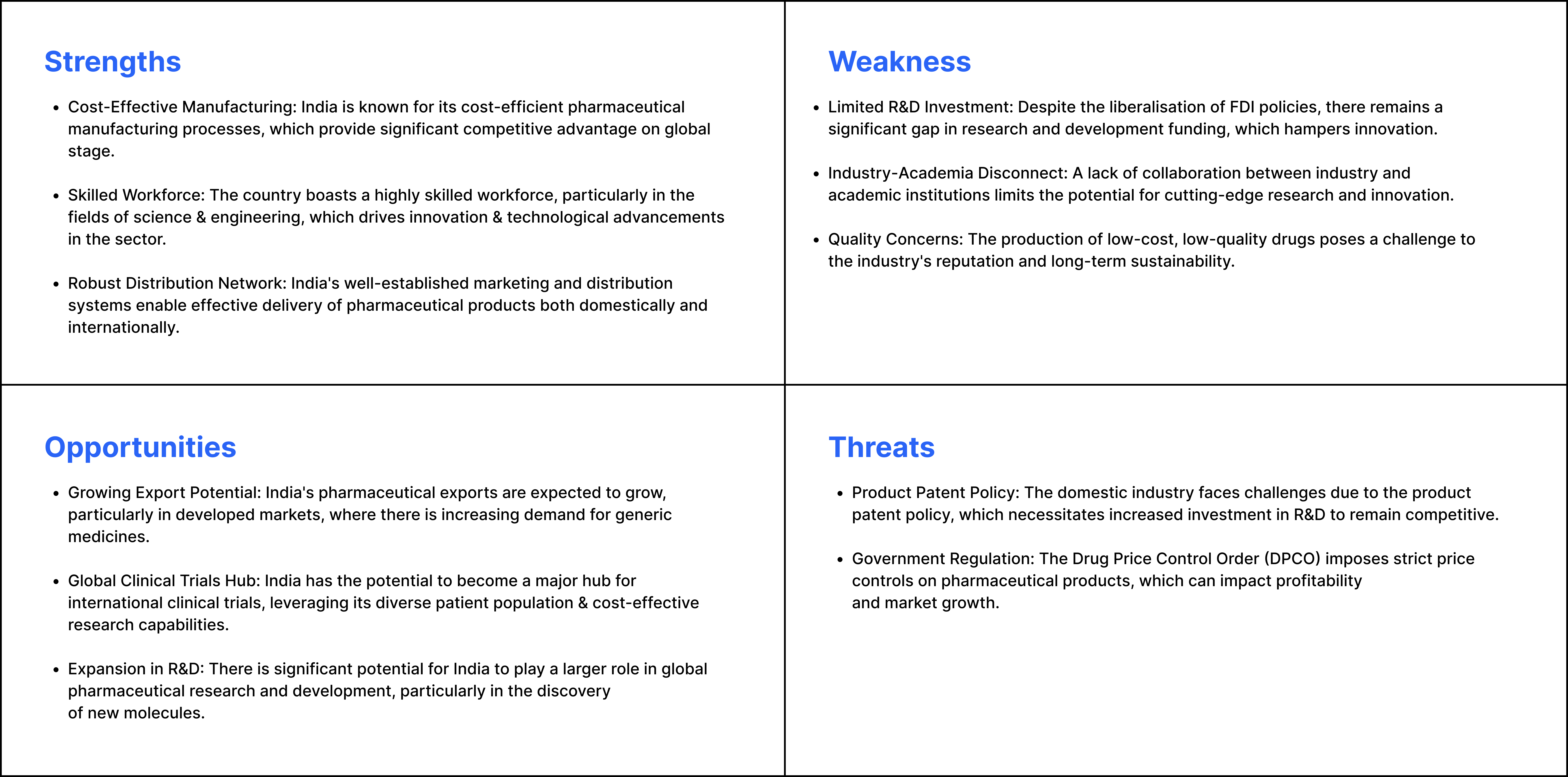 SWOT Analysis of the Indian
              Pharmaceutical Industry
